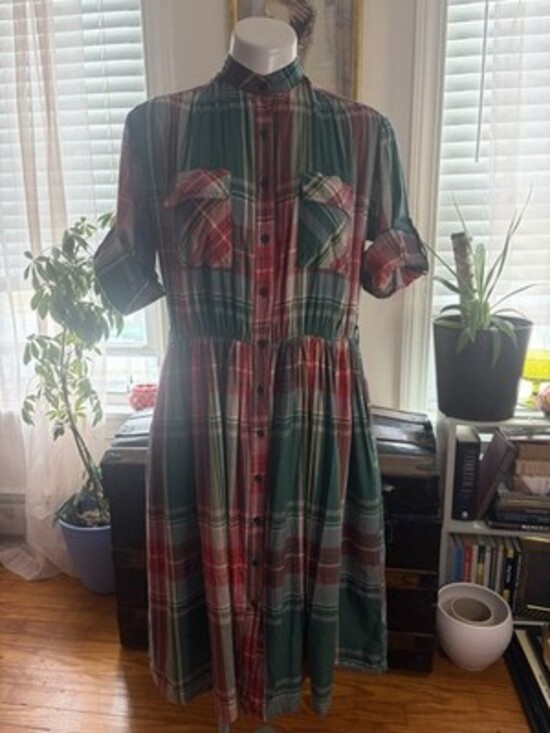 Dresses & Skirts - VTG 100% Cotton Plaid Button Down Dress W/ Pockets - Women’s Medium - Farm Wife